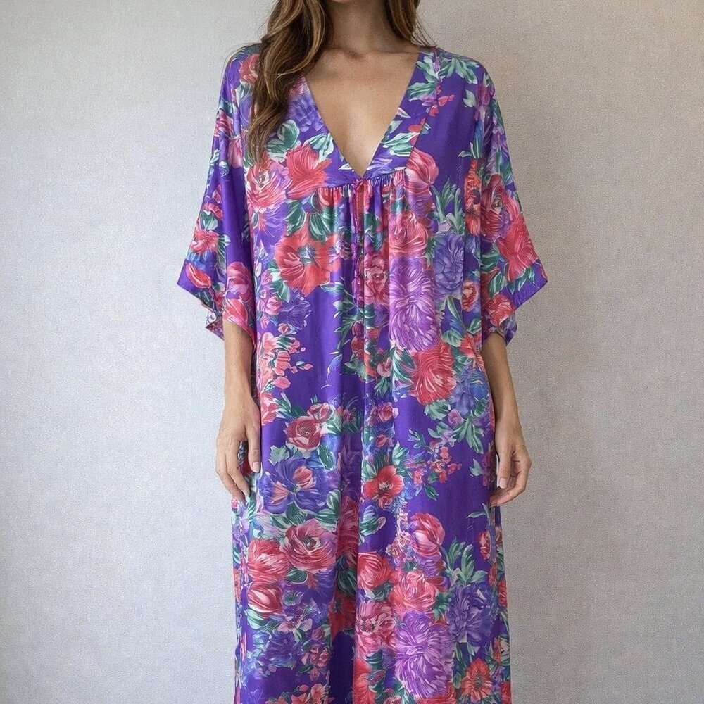 Vintage Collections size Large Front Half Zip Floral Multicolor Nightgown